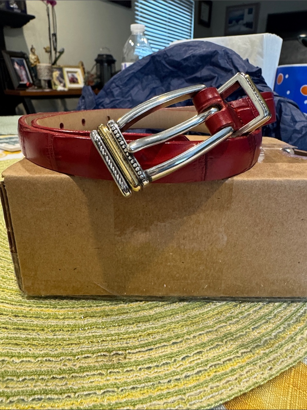 Brighton Red Leather Belt with Two-Tone Decorative Buckle
